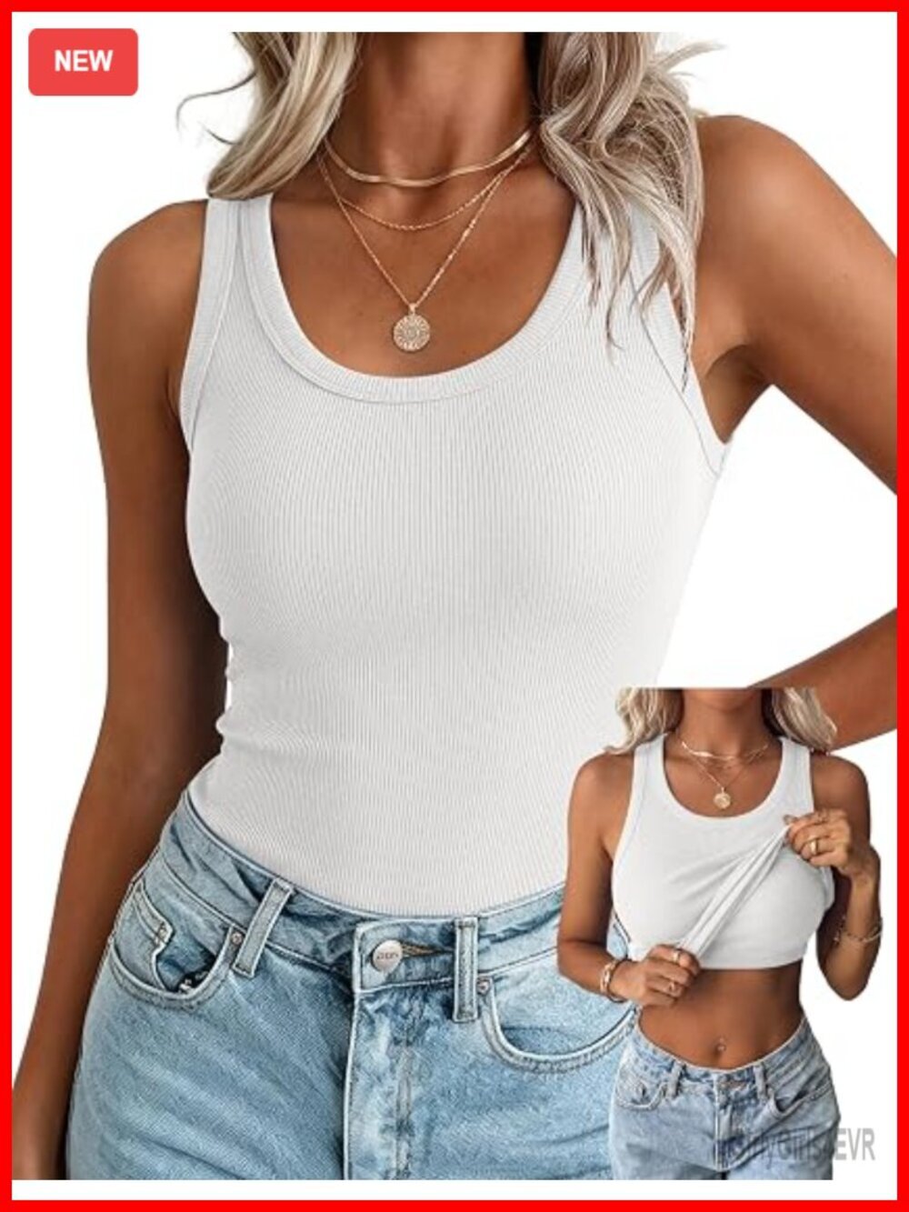Tank Top with Built in Bra Sleeveless Crewneck Racerback Ribbed Fitted Summer
